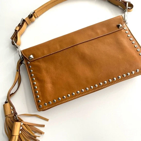 Prada Tan Leather Studded Shoulder Bag - Picture 5 of 13